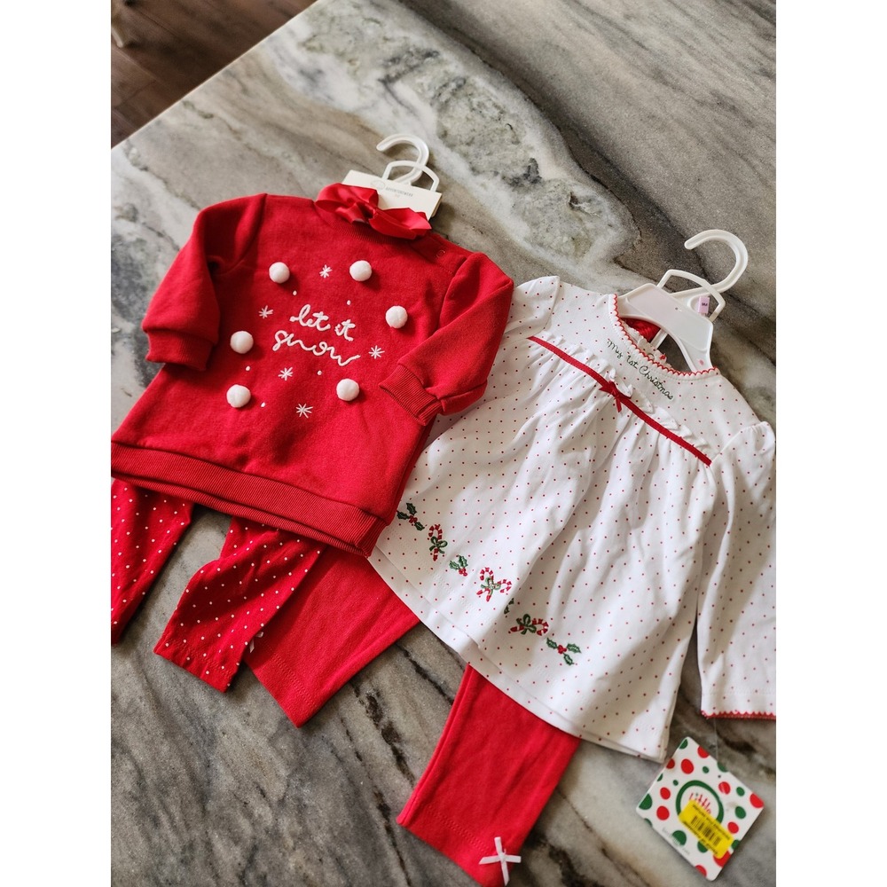 NWT Dillard's Baby Girls My 1st Christmas 3-Piece Outfit Set of 2 Red W 9 Months